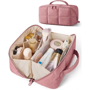 BAGSMART Travel Makeup Bag, Large Capacity Cosmetic Organizer for Women | Roomy fits all makeup, opens flat for full view. Lightweight, water-resistant & dual zippers. PVC pouch ideal for travel(Dark Pink)