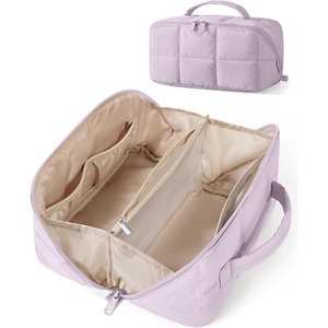 BAGSMART Travel Makeup Bag, Large Capacity Cosmetic Organizer for Women | Roomy fits all makeup, opens flat for full view. Lightweight, water-resistant & dual zippers. PVC pouch ideal for travel(Purple)