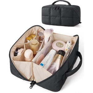 BAGSMART Travel Makeup Bag, Large Capacity Cosmetic Organizer for Women | Roomy fits all makeup, opens flat for full view. Lightweight, water-resistant & dual zippers. PVC pouch ideal for travel(Black)