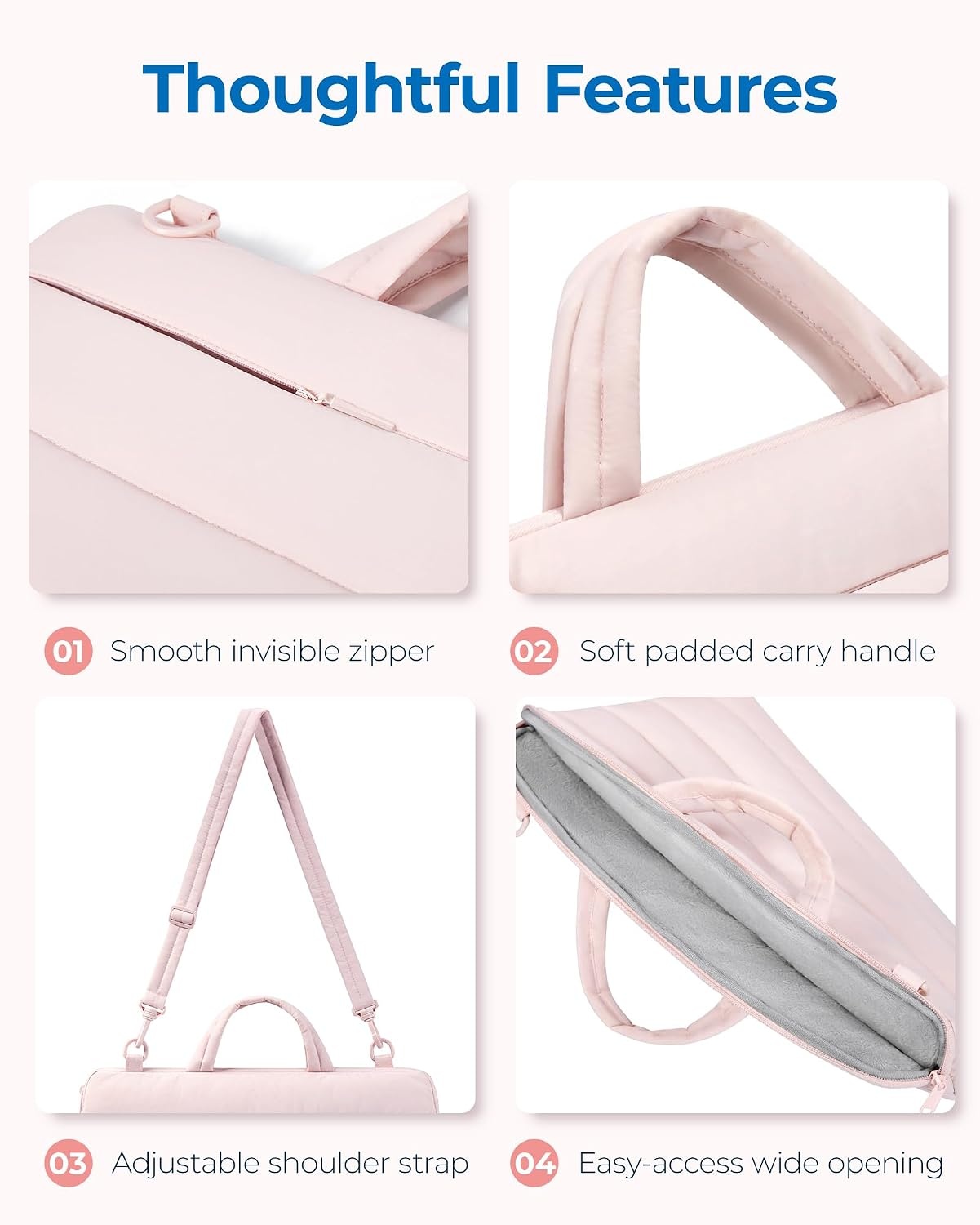 image:imageBAGSMART 156 Inch Laptop Sleeve with Pocket Puffy Laptop Case for Work Quilted Laptop Bag for Women with Strap Portable M5 MacBook Pro 16 HP Dell Lenovo ASUS for CollegeBaby Pink