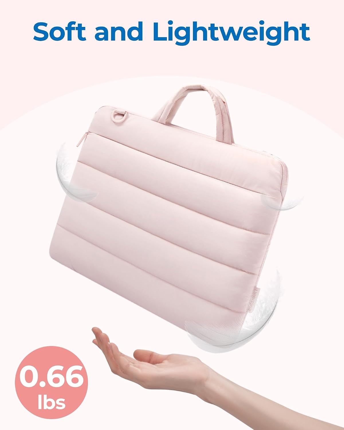 image:imageBAGSMART 156 Inch Laptop Sleeve with Pocket Puffy Laptop Case for Work Quilted Laptop Bag for Women with Strap Portable M5 MacBook Pro 16 HP Dell Lenovo ASUS for CollegeBaby Pink