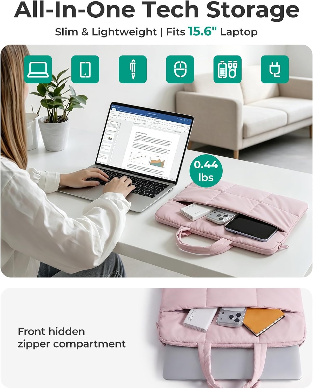 image:imageBAGSMART Laptop Sleeve 13314 Inch Puffer Slim Protective Case for Women Laptop Bag Cover for Work Business Trip College Compatible with MacBook NeoPro HP DellBlack