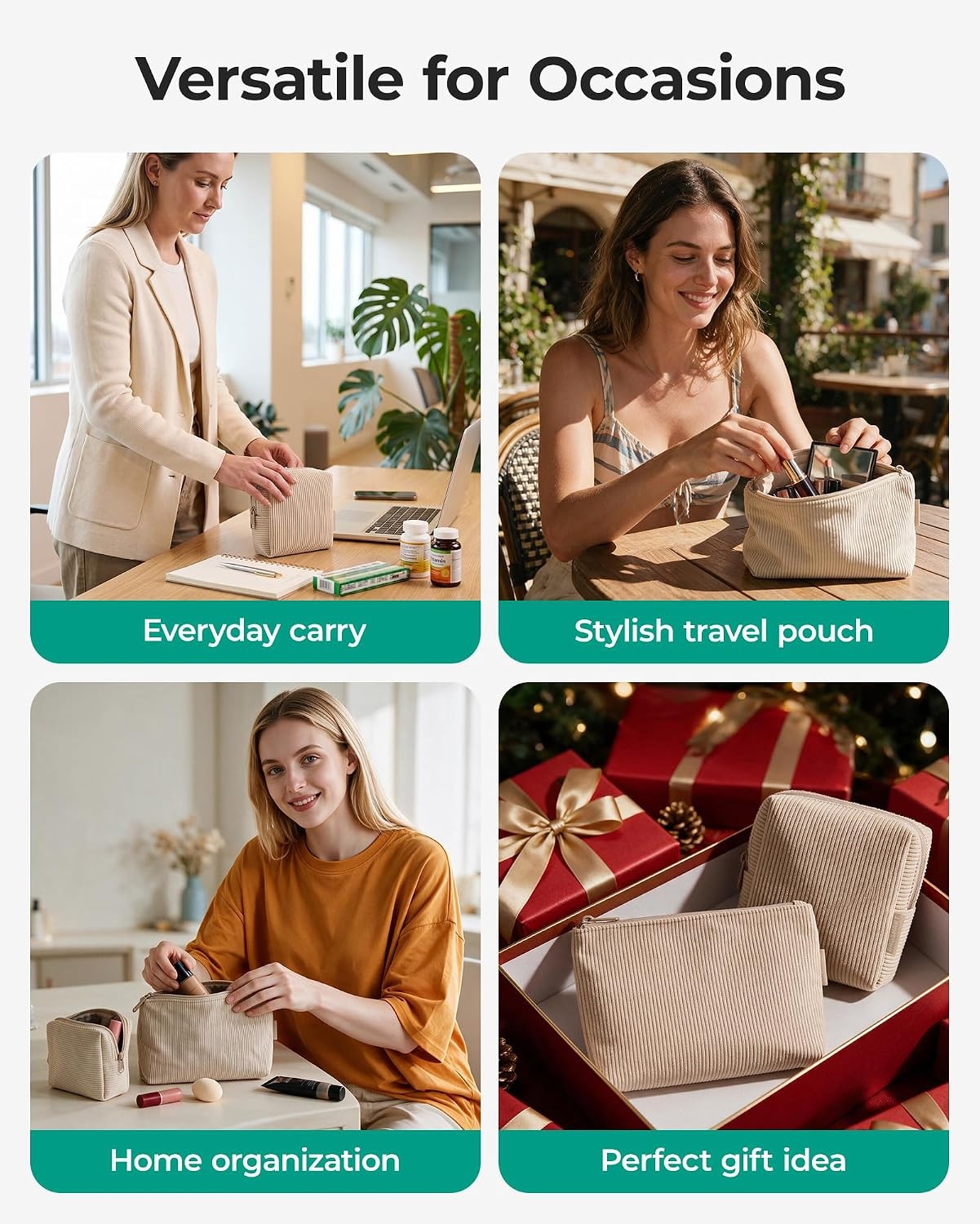 image:imageBAGSMART Small Corduroy Makeup Bag Cosmetic Pouch for Women with Pocket For Purse Toiletry Pouch Soft Mini Cosmetics Bag Travel Essentials Cute Make Up Pouch with Slipin Pocket02Coffee Brown Set