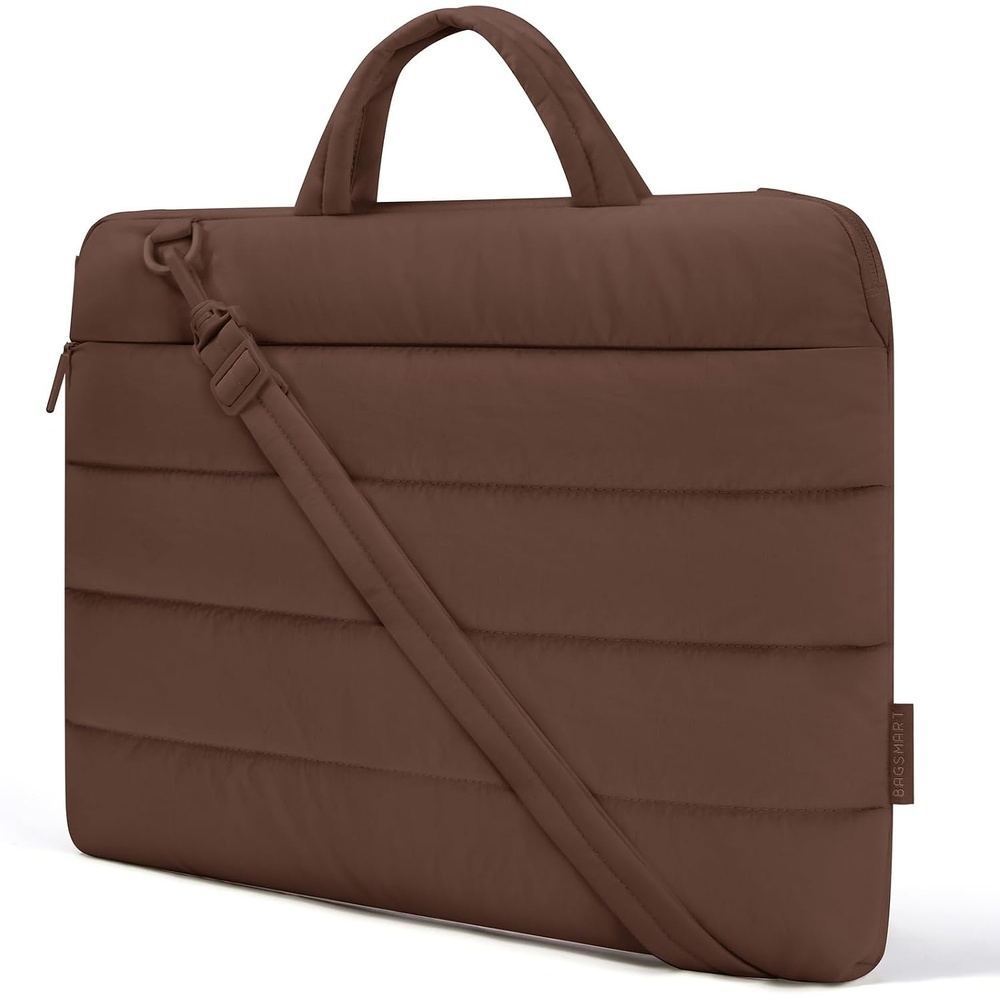 image:imageBAGSMART 156 Inch Laptop Sleeve with Pocket Puffy Laptop Case for Work Quilted Laptop Bag for Women with Strap Portable M5 MacBook Pro 16 HP Dell Lenovo ASUS for CollegeCoffee Brown
