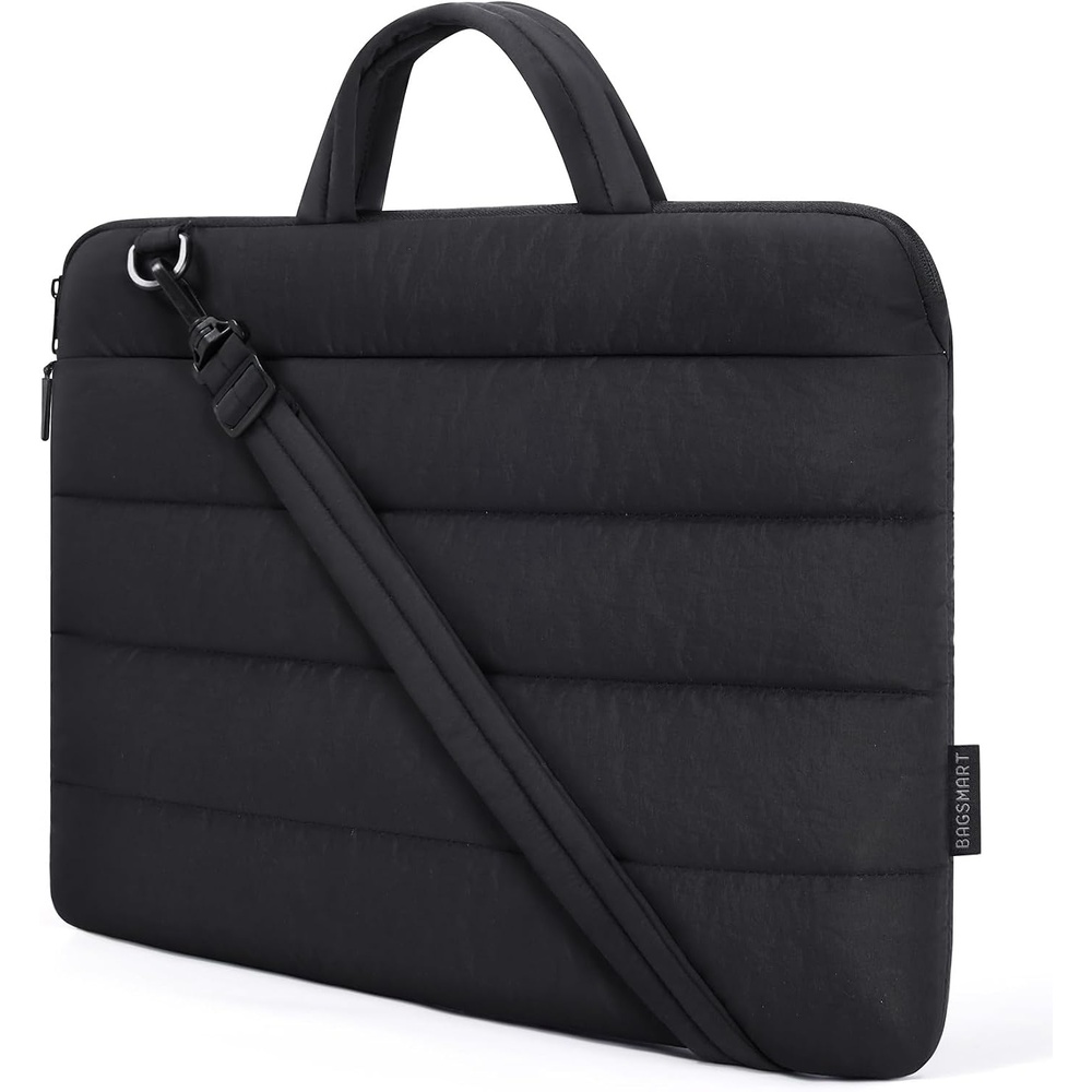 image:imageBAGSMART 156 Inch Laptop Sleeve with Pocket Puffy Laptop Case for Work Quilted Laptop Bag for Women with Strap Portable M5 MacBook Pro 16 HP Dell Lenovo ASUS for CollegeBlack
