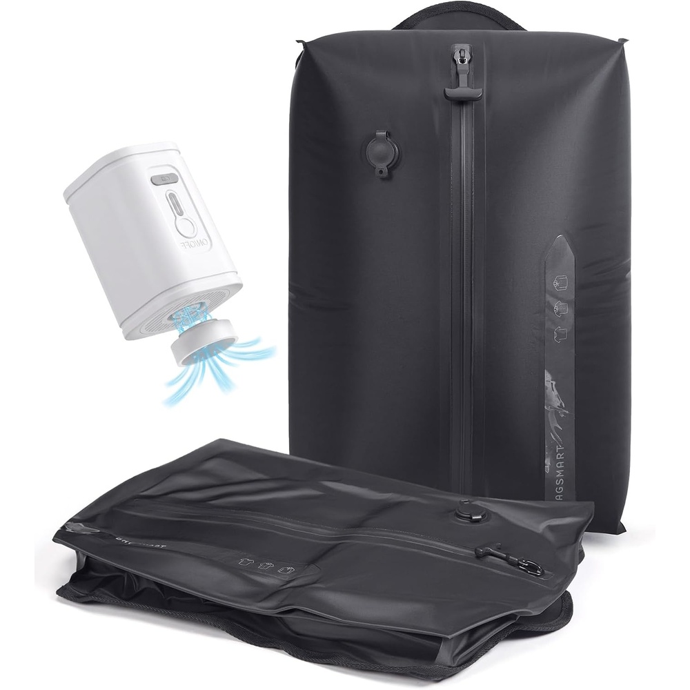 image:imageBAGSMART 2 Pack Travel Vacuum Storage Bags with Electric Pump Gray  Airtight Space Saver Compression Bags for Clothes Down Jackets amp Suitcases Heavy Duty Waterproof Material with Air ValveBlack
