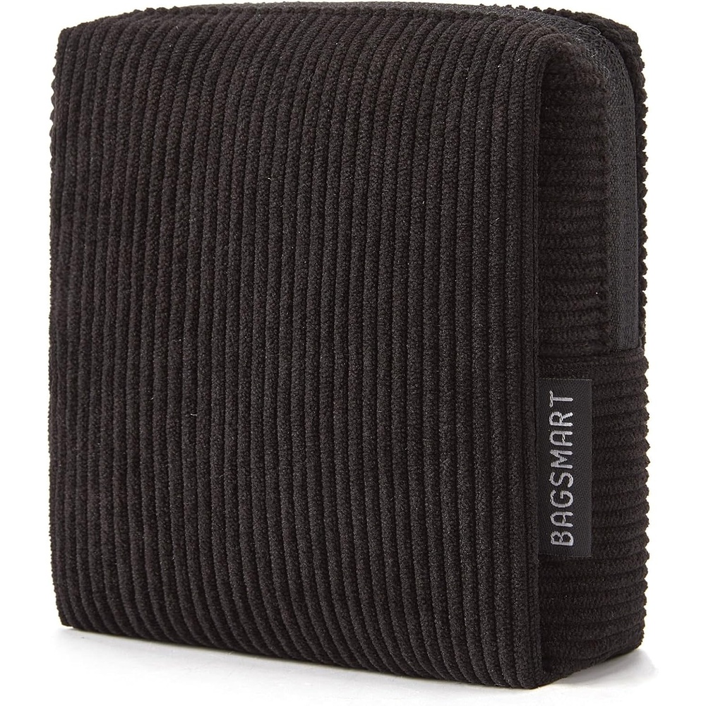 image:imageBAGSMART Small Corduroy Makeup Bag Cosmetic Pouch for Women with Pocket  For Purse Toiletry Pouch Soft Mini Cosmetics Bag Travel Essentials Cute Make Up Pouch with Slipin Pocket01Black Mini