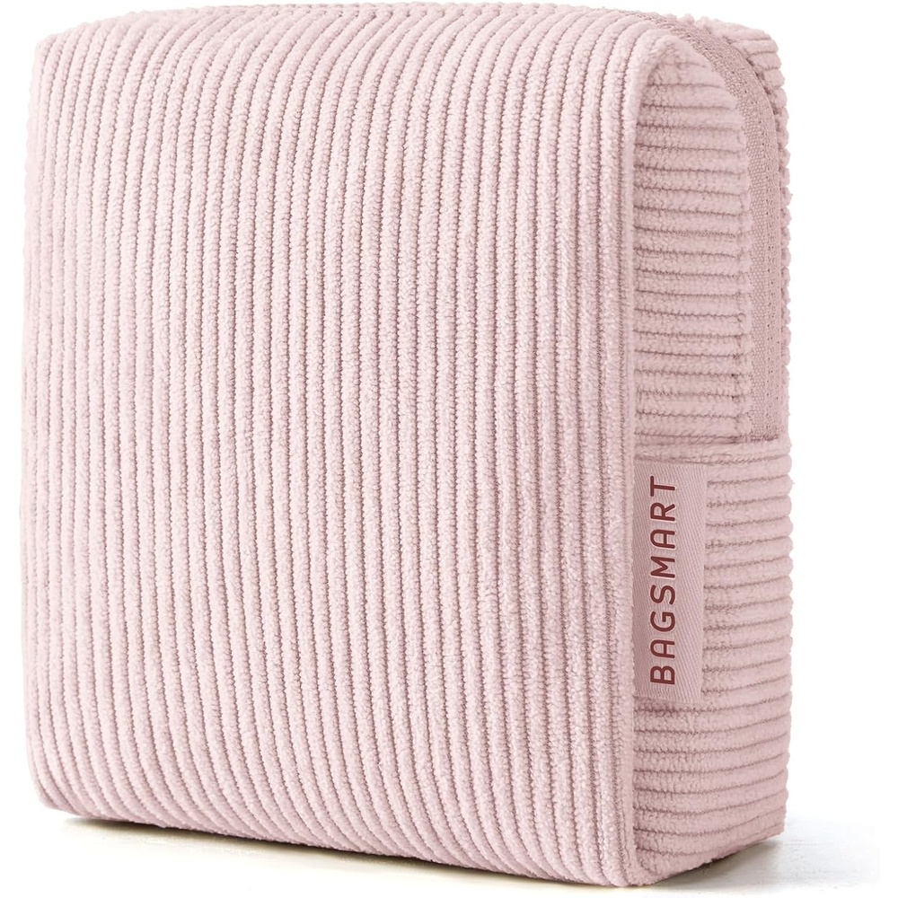 image:imageBAGSMART Small Corduroy Makeup Bag Cosmetic Pouch for Women with Pocket  For Purse Toiletry Pouch Soft Mini Cosmetics Bag Travel Essentials Cute Make Up Pouch with Slipin Pocket01Baby Pink Mini
