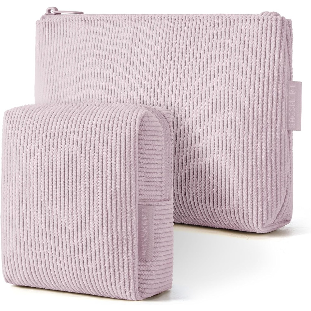 image:imageBAGSMART Small Corduroy Makeup Bag Cosmetic Pouch for Women with Pocket  For Purse Toiletry Pouch Soft Mini Cosmetics Bag Travel Essentials Cute Make Up Pouch with Slipin Pocket02Lavender Purple Set