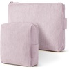 BAGSMART Small Corduroy Makeup Bag, Cosmetic Pouch for Women with Pocket | For Purse, Toiletry Pouch, Soft Mini Cosmetics Bag, Travel Essentials, Cute Make Up Pouch with Slip-in Pocket(02-Lavender Purple Set)
