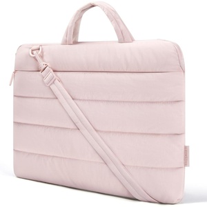 BAGSMART 15.6 Inch Laptop Sleeve with Pocket Puffy Laptop Case for Work | Quilted Laptop Bag for Women with Strap, Portable M5 MacBook Pro 16, HP, Dell, Lenovo, ASUS for College(S-Baby Pink)