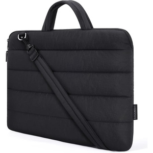 BAGSMART 15.6 Inch Laptop Sleeve with Pocket Puffy Laptop Case for Work | Quilted Laptop Bag for Women with Strap, Portable M5 MacBook Pro 16, HP, Dell, Lenovo, ASUS for College(S-Black)