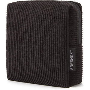 BAGSMART Small Corduroy Makeup Bag, Cosmetic Pouch for Women with Pocket | For Purse, Toiletry Pouch, Soft Mini Cosmetics Bag, Travel Essentials, Cute Make Up Pouch with Slip-in Pocket(01-Black Mini)