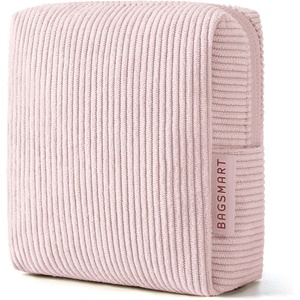 BAGSMART Small Corduroy Makeup Bag, Cosmetic Pouch for Women with Pocket | For Purse, Toiletry Pouch, Soft Mini Cosmetics Bag, Travel Essentials, Cute Make Up Pouch with Slip-in Pocket(01-Baby Pink Mini)