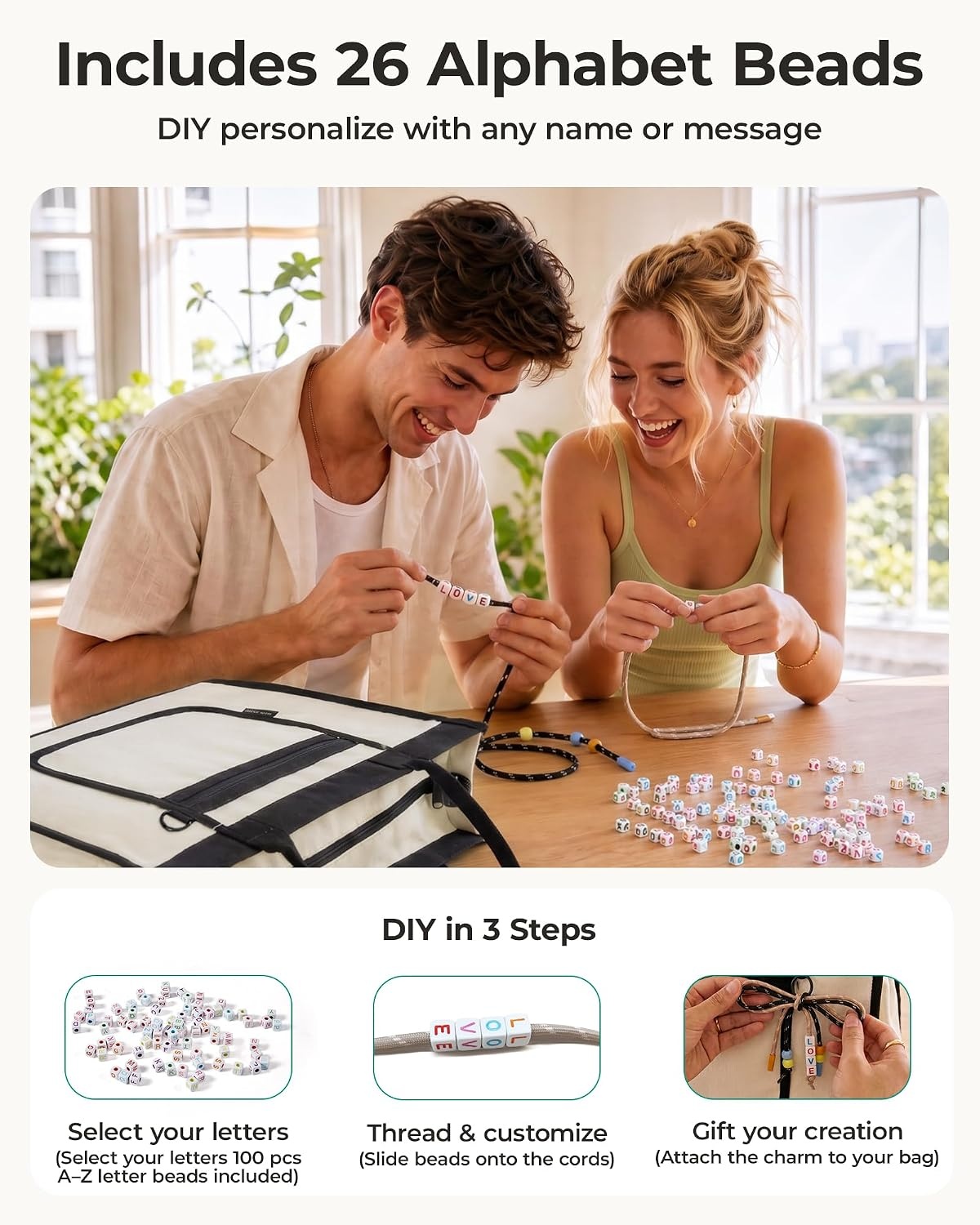image:imageBAGSMART Personalized DIY Letter Bead Canvas Tote Bag Gift Tote Bag for Women Crossbody Shoulder Bag with Ropeknot Bow Accent Teacher Gifts amp Birthday GiftsCoffee Brown