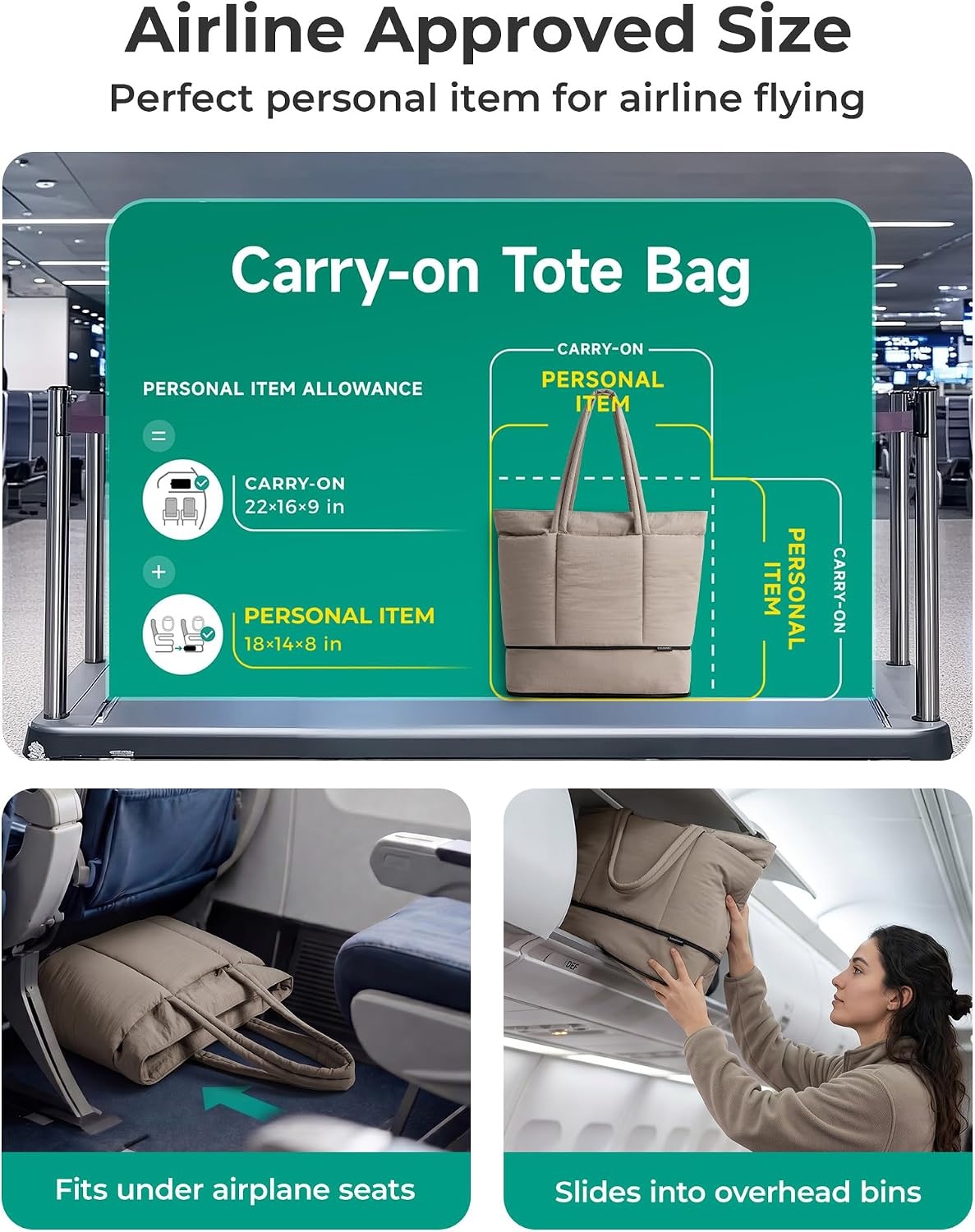 image:imageBAGSMART Puffer Tote Bag for Women Expandable Teacher Handbag wPouch 2 Pieces Lightweight Large Travel Tote 156 Laptop Computer Carry On Shoulder Handbag for Work Commute Clinical WeekendForest Green