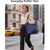 BAGSMART Puffer Tote Bag for Women, Expandable Teacher Handbag w/Pouch | 2 Pieces Lightweight Large Travel Tote, 15.6″ Laptop Computer Carry On Shoulder Handbag for Work, Commute, Clinical, Weekend(Navy Blue)