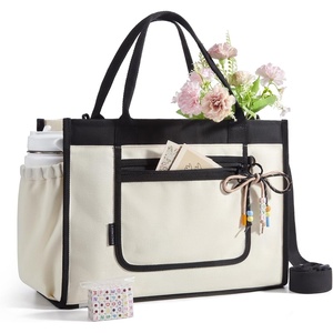BAGSMART Personalized DIY Letter Bead Canvas Tote Bag | Gift Tote Bag for Women, Crossbody Shoulder Bag with Rope-knot Bow Accent, Teacher Gifts & Birthday Gifts(Beige)
