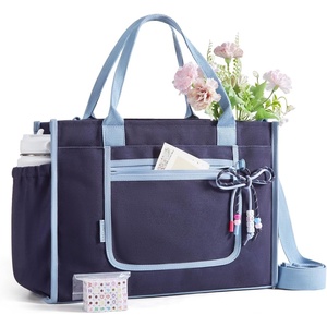 BAGSMART Personalized DIY Letter Bead Canvas Tote Bag | Gift Tote Bag for Women, Crossbody Shoulder Bag with Rope-knot Bow Accent, Teacher Gifts & Birthday Gifts(Navy Blue)