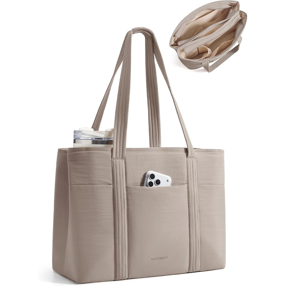 image:imageBAGSMART Tote Bag for Women with Compartments Work Tote Bag with ZipperBrown