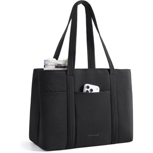 BAGSMART Tote Bag for Women with Compartments Work Tote Bag with Zipper(Black)