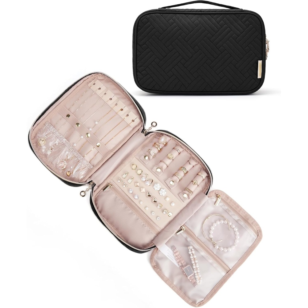 image:imageBAGSMART Travel Jewelry Organizer Tanglefree Necklaces CaseBlackBlack